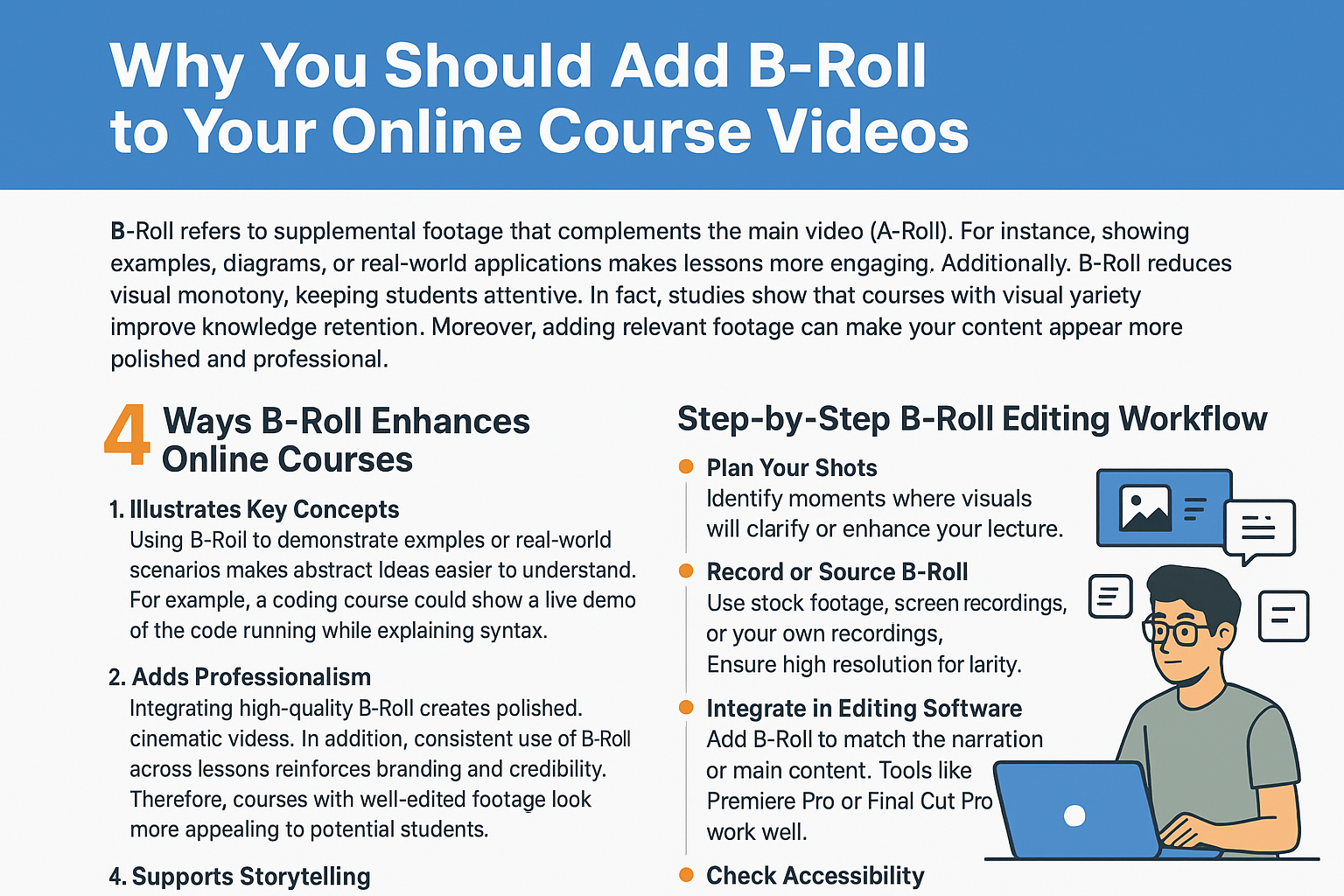 Instructor adding B-Roll footage to an online course video