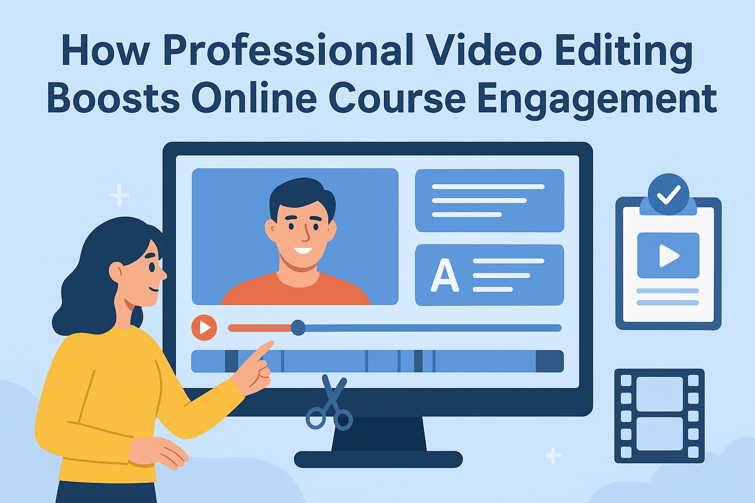 Professional video editor improving course engagement with polished visuals.