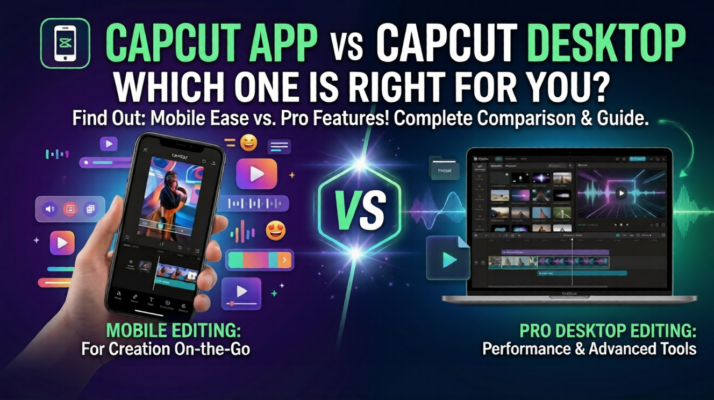 CapCut app vs CapCut desktop comparison showing mobile editing vs professional desktop video editing features