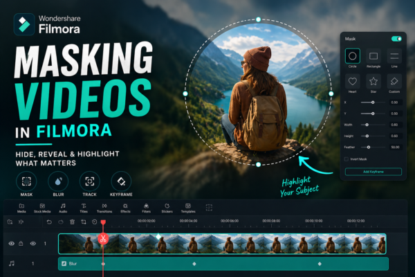 Masking videos in Filmora showing highlighted subject with blurred background using circular mask effect
