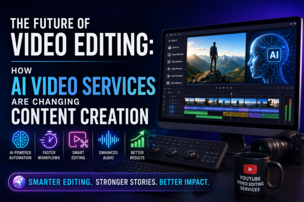 The Future of Video Editing feature image showing AI-powered video editing interface, smart automation tools, and professional video editing workspace for content creation.